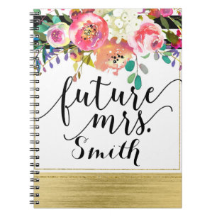 Modern Bright Bold Floral Waterverf Future Mrs. Notitieboek