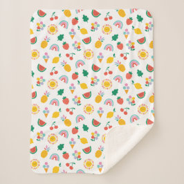 Modern Bright Colourful Smiling Suns and Rainbows  Sherpa Deken