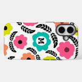 Modern Bright Flowers en Black Leaf Monogram Case-Mate iPhone Case (Achterkant (horizontaal))