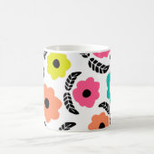 Modern Bright Flowers en Black Leaf Monogram Koffiemok (Center)
