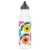 Modern Bright Flowers en Black Leaf Monogram Waterfles (Rechts)
