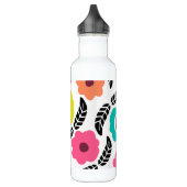 Modern Bright Flowers en Black Leaf Monogram Waterfles (Links)
