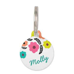 Modern Bright Flowers en zwart Leaf op maat Huisdierpenning