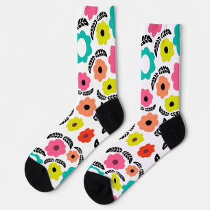 Modern Bright Flowers en zwart Leaf Sokken