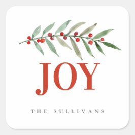 Modern Bright Holiday Kerstmis JOY Winter Berry Vierkante Sticker