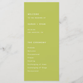 Modern Bright Lime Green Wedding Ceremony Programma