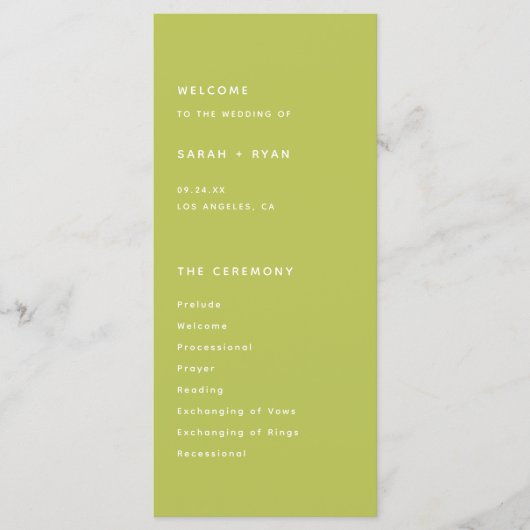 Modern Bright Lime Green Wedding Ceremony Programma (Voorkant)