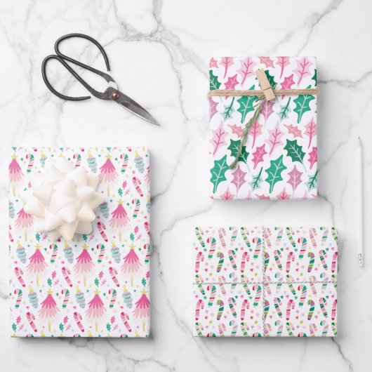 Modern Bright Multicolored Whimsical Christmas Inpakpapier Vel (Voorkant)