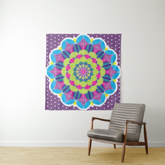 Modern Bright Neons Mandala en Stippen Wandkleed (In Situ (horizontaal))