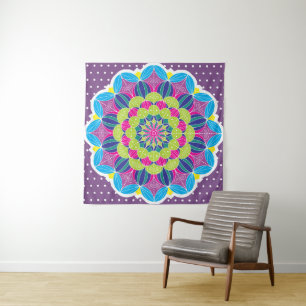 Modern Bright Neons Mandala en Stippen Wandkleed