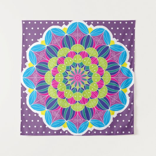 Modern Bright Neons Mandala en Stippen Wandkleed (Voorkant)