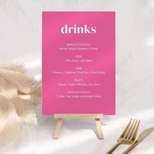 Modern Bright Pink Girly Drinken Tafelblad Teken Kaart