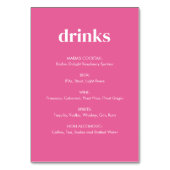 Modern Bright Pink Girly Drinken Tafelblad Teken Kaart (Voorkant)