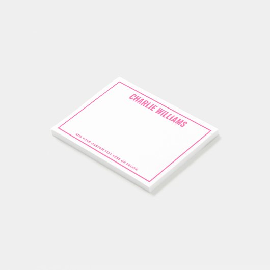 Modern bright pink name border post-it® notes (Schuin)