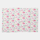 Modern Bright Pink Whimsical Christmas Theedoek (Horizontaal)