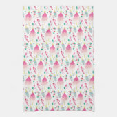 Modern Bright Pink Whimsical Christmas Theedoek (Verticaal)