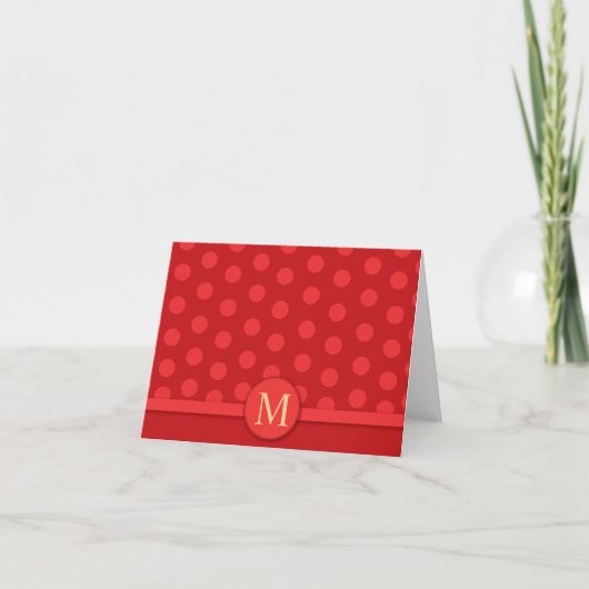 Modern Bright Red Polka Dot Note Kaart Dank u (Voorkant)