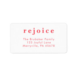Modern Bright Red Rejoice Christmas Card Address Etiket