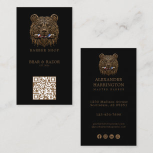 Modern bronzen berenbarberwinkel logo Qr-code Visitekaartje