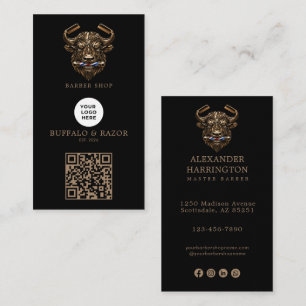 Modern Bronzen Buffalo Kapperszaak Logo Qr Code Visitekaartje