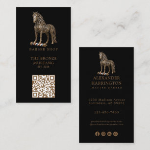 Modern bronzen Mustang kapper winkel logo Qr Code Visitekaartje
