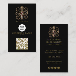 Modern Bronzen Octopus Kapperszaak Logo Qr Code Visitekaartje