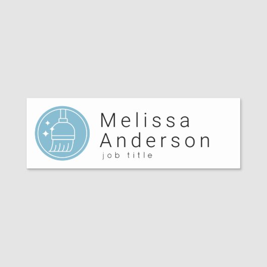 Modern Broom Logo Blue Cleaning Service Naamplaatje (Voorkant)