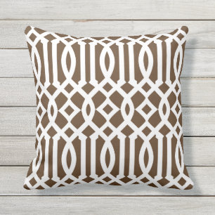 Modern Brown and White Trellis Pattern Buitenkussen