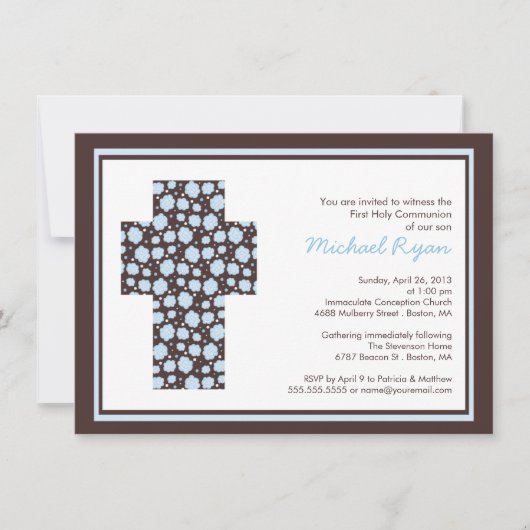 Modern Brown Blue Cross Boys CommunityUitnodiging Kaart (Voorkant)