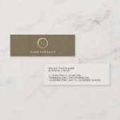 Modern Brown Classic Linen Elegant Gold Monogram Mini Visitekaartje (Voorkant / Achterkant)