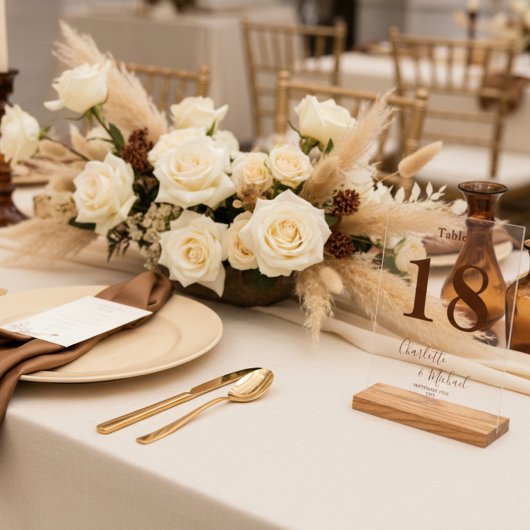 Modern Brown Elegant Wedding Table Number