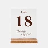 Modern Brown Elegant Wedding Table Number Acryl Bord (Voorkant)