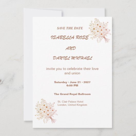 Modern Brown Line Art  Save the Date Wedding Card (Voorkant)