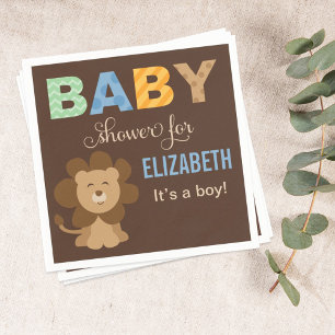 Modern Brown Lion Oerwoud Animal Boy Baby shower Servet