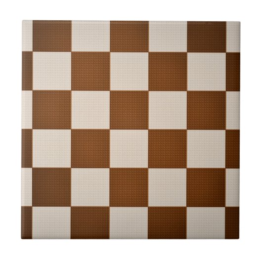 Modern Brown & Seashell Geometric Checker Pattern Tegeltje (Voorkant)