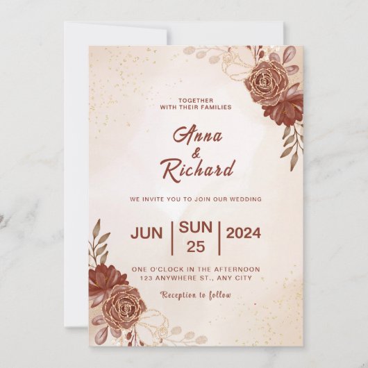 Modern Brown wedding Invitation (Devant)