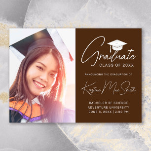 Modern Brown White Pet Photo College Graduation Aankondiging