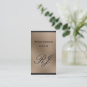 Modern Browny Beige Grey Monogram Visitekaartje (Staand voorkant)