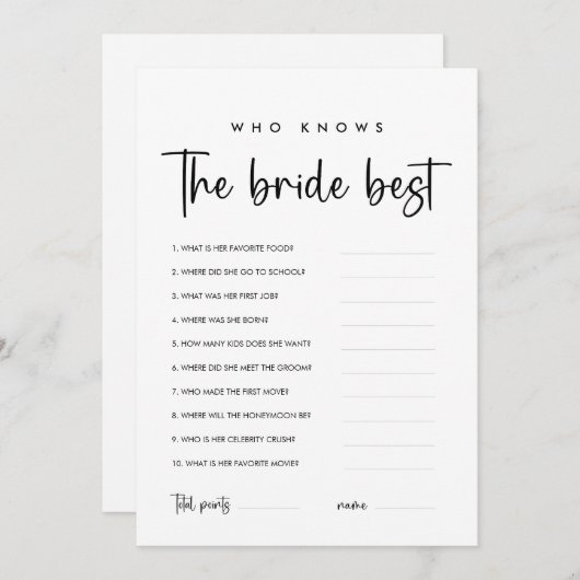 Modern Bruid Quiz Spelkaart Kaart (Voorkant / Achterkant)