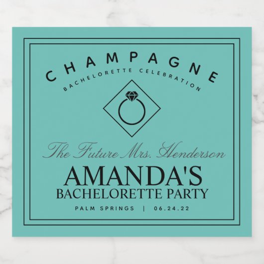 Modern Bruidsfeest Teal Mousserende Wijn Label Sparkling Wijnetiket (Enkel label)