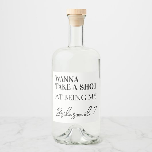 Modern bruidsmeisje voorstel bruiloft partij gunst likeurfles etiket (Voorkant)