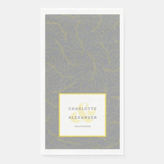 Modern Bruiloft Grijs Geel Bruid & bruidegom Patro Servet (Voorkant)