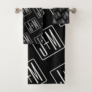 Modern bruiloft Initialen patroon Zwart & Wit Bad Handdoek