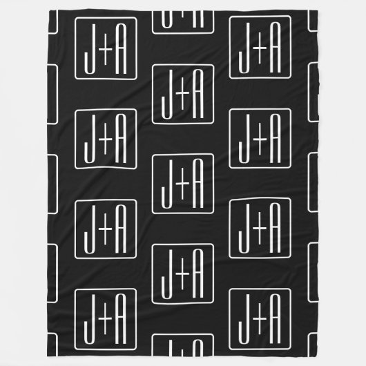 Modern bruiloft Initialen patroon | Zwart & Wit Fleece Deken (Voorkant)