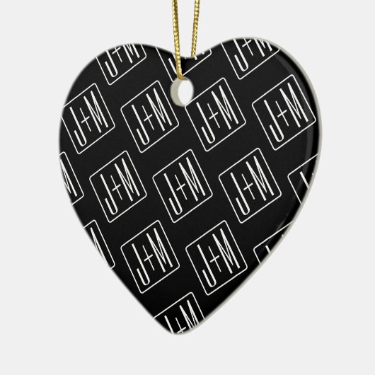 Modern bruiloft Initialen patroon | Zwart & Wit Keramisch Ornament (Links)