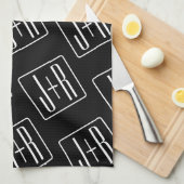 Modern bruiloft Initialen patroon | Zwart & Wit Theedoek (Quarter Fold)