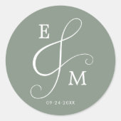Modern Bruiloft Monogram Elegant Ampersand Ronde Sticker (Voorkant)