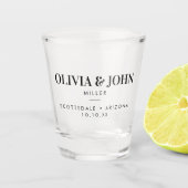 Modern bruiloft monogram met naam repetitie diner shot glas (Voorkant)