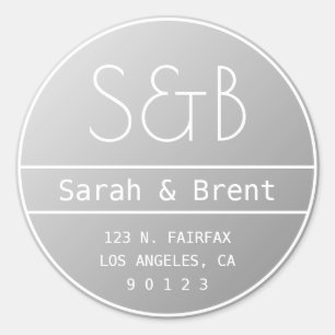 Modern Bruiloft Monogram Retouradres Ombre Grijs Ronde Sticker