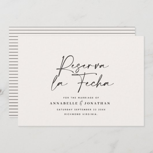 Modern bruiloft Reserva la Fecha crème black Save  Save The Date (Voorkant / Achterkant)